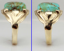 Load image into Gallery viewer, Antique Art Deco Natural RARE COLLAPSED MATRIX KINGMAN Turquoise &amp; Diamond 10k Solid Gold Men&#39;s Ring