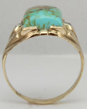 Load image into Gallery viewer, Antique Art Deco Natural RARE COLLAPSED MATRIX KINGMAN Turquoise &amp; Diamond 10k Solid Gold Men&#39;s Ring