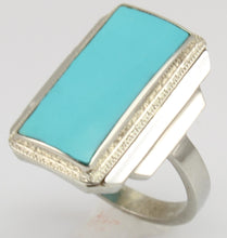 Load image into Gallery viewer, Antique 1920&#39;s Art Deco RARE Natural Persian Turquoise Milgrained 10k Solid White Gold Cocktail Ring