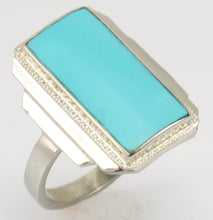 Load image into Gallery viewer, Antique 1920&#39;s Art Deco RARE Natural Persian Turquoise Milgrained 10k Solid White Gold Cocktail Ring