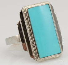 Load image into Gallery viewer, Antique 1920&#39;s Art Deco RARE Natural Persian Turquoise Milgrained 10k Solid White Gold Cocktail Ring