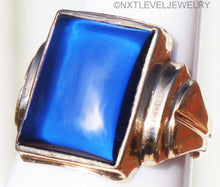 Load image into Gallery viewer, Vintage 1940&#39;s SIGNED Ullenberg Jewelry LARGE 12ct Blue Sapphire 10k Solid Yellow Gold Men&#39;s Ring