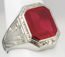 Load image into Gallery viewer, Antique 1920&#39;s Art Deco RARE Ostby &amp; Barton 5ct Window Pane Cut Ruby 10k Solid White Gold Men&#39;s Ring