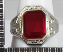 Load image into Gallery viewer, Antique 1920&#39;s Art Deco RARE Ostby &amp; Barton 5ct Window Pane Cut Ruby 10k Solid White Gold Men&#39;s Ring