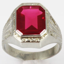 Load image into Gallery viewer, Antique 1920&#39;s Art Deco RARE Ostby &amp; Barton 5ct Window Pane Cut Ruby 10k Solid White Gold Men&#39;s Ring