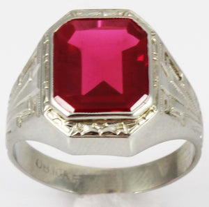 Antique 1920's Art Deco RARE Ostby & Barton 5ct Window Pane Cut Ruby 10k Solid White Gold Men's Ring