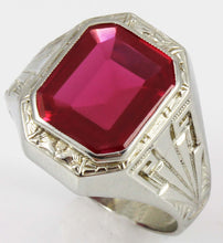 Load image into Gallery viewer, Antique 1920&#39;s Art Deco RARE Ostby &amp; Barton 5ct Window Pane Cut Ruby 10k Solid White Gold Men&#39;s Ring