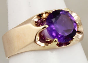 Antique c1900 Victorian Antique Cut 1.5ct Natural Amethyst 14k Solid Rose Gold Ring