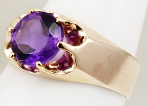 Antique c1900 Victorian Antique Cut 1.5ct Natural Amethyst 14k Solid Rose Gold Ring