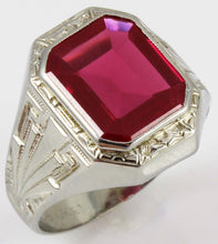 Load image into Gallery viewer, Antique 1920&#39;s Art Deco RARE Ostby &amp; Barton 5ct Window Pane Cut Ruby 10k Solid White Gold Men&#39;s Ring