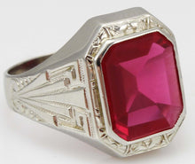 Load image into Gallery viewer, Antique 1920&#39;s Art Deco RARE Ostby &amp; Barton 5ct Window Pane Cut Ruby 10k Solid White Gold Men&#39;s Ring