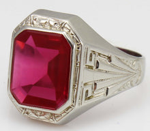 Load image into Gallery viewer, Antique 1920&#39;s Art Deco RARE Ostby &amp; Barton 5ct Window Pane Cut Ruby 10k Solid White Gold Men&#39;s Ring