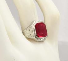 Load image into Gallery viewer, Antique 1920&#39;s Art Deco RARE Ostby &amp; Barton 5ct Window Pane Cut Ruby 10k Solid White Gold Men&#39;s Ring