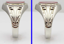 Load image into Gallery viewer, Antique 1920&#39;s Art Deco RARE Ostby &amp; Barton 5ct Window Pane Cut Ruby 10k Solid White Gold Men&#39;s Ring