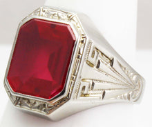 Load image into Gallery viewer, Antique 1920&#39;s Art Deco RARE Ostby &amp; Barton 5ct Window Pane Cut Ruby 10k Solid White Gold Men&#39;s Ring