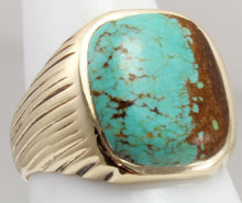 Load image into Gallery viewer, Vintage 1940&#39;s VERY RARE Natural #8 Mine Nevada Spiderweb Turquoise 10k Solid Gold Men&#39;s Ring