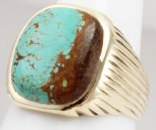 Load image into Gallery viewer, Vintage 1940&#39;s VERY RARE Natural #8 Mine Nevada Spiderweb Turquoise 10k Solid Gold Men&#39;s Ring