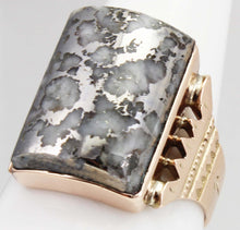 Load image into Gallery viewer, Antique Victorian LARGE RARE Natural Silver Ore in Quartz Milgrained 14k Solid Rose Gold Men&#39;s Ring