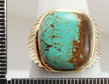 Load image into Gallery viewer, Vintage 1940&#39;s VERY RARE Natural #8 Mine Nevada Spiderweb Turquoise 10k Solid Gold Men&#39;s Ring