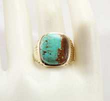 Load image into Gallery viewer, Vintage 1940&#39;s VERY RARE Natural #8 Mine Nevada Spiderweb Turquoise 10k Solid Gold Men&#39;s Ring