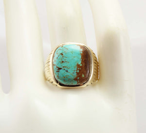 Vintage 1940's VERY RARE Natural #8 Mine Nevada Spiderweb Turquoise 10k Solid Gold Men's Ring