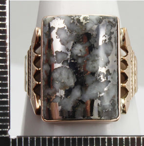 Antique Victorian LARGE RARE Natural Silver Ore in Quartz Milgrained 14k Solid Rose Gold Men's Ring