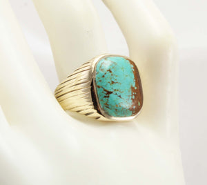 Vintage 1940's VERY RARE Natural #8 Mine Nevada Spiderweb Turquoise 10k Solid Gold Men's Ring