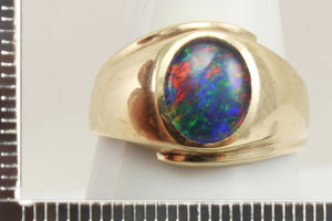 Vintage 1940's TRUE RAINBOW Natural Opal 10k Solid Yellow Gold Men's Ring