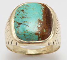 Load image into Gallery viewer, Vintage 1940&#39;s VERY RARE Natural #8 Mine Nevada Spiderweb Turquoise 10k Solid Gold Men&#39;s Ring