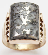 Load image into Gallery viewer, Antique Victorian LARGE RARE Natural Silver Ore in Quartz Milgrained 14k Solid Rose Gold Men&#39;s Ring