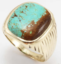 Load image into Gallery viewer, Vintage 1940&#39;s VERY RARE Natural #8 Mine Nevada Spiderweb Turquoise 10k Solid Gold Men&#39;s Ring