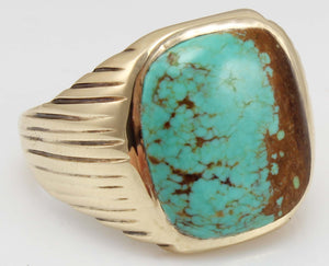 Vintage 1940's VERY RARE Natural #8 Mine Nevada Spiderweb Turquoise 10k Solid Gold Men's Ring