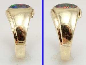 Vintage 1940's TRUE RAINBOW Natural Opal 10k Solid Yellow Gold Men's Ring