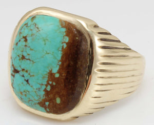 Vintage 1940's VERY RARE Natural #8 Mine Nevada Spiderweb Turquoise 10k Solid Gold Men's Ring