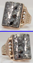 Load image into Gallery viewer, Antique Victorian LARGE RARE Natural Silver Ore in Quartz Milgrained 14k Solid Rose Gold Men&#39;s Ring