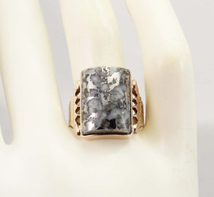 Antique Victorian LARGE RARE Natural Silver Ore in Quartz Milgrained 14k Solid Rose Gold Men's Ring