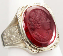 Load image into Gallery viewer, Antique 1920&#39;s Art Deco RARE LARGE 11ct Hand Carved Ruby Roman Cameo 14k Solid White Gold Men&#39;s Ring