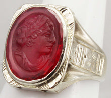 Load image into Gallery viewer, Antique 1920&#39;s Art Deco RARE LARGE 11ct Hand Carved Ruby Roman Cameo 14k Solid White Gold Men&#39;s Ring