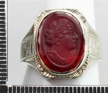 Load image into Gallery viewer, Antique 1920&#39;s Art Deco RARE LARGE 11ct Hand Carved Ruby Roman Cameo 14k Solid White Gold Men&#39;s Ring