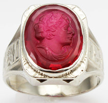 Load image into Gallery viewer, Antique 1920&#39;s Art Deco RARE LARGE 11ct Hand Carved Ruby Roman Cameo 14k Solid White Gold Men&#39;s Ring