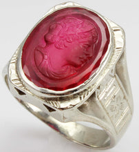 Load image into Gallery viewer, Antique 1920&#39;s Art Deco RARE LARGE 11ct Hand Carved Ruby Roman Cameo 14k Solid White Gold Men&#39;s Ring