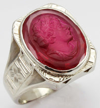 Load image into Gallery viewer, Antique 1920&#39;s Art Deco RARE LARGE 11ct Hand Carved Ruby Roman Cameo 14k Solid White Gold Men&#39;s Ring