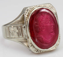 Load image into Gallery viewer, Antique 1920&#39;s Art Deco RARE LARGE 11ct Hand Carved Ruby Roman Cameo 14k Solid White Gold Men&#39;s Ring