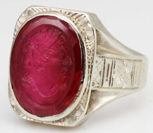 Load image into Gallery viewer, Antique 1920&#39;s Art Deco RARE LARGE 11ct Hand Carved Ruby Roman Cameo 14k Solid White Gold Men&#39;s Ring