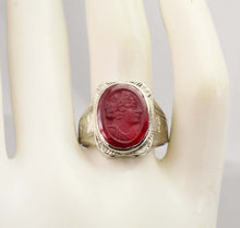 Load image into Gallery viewer, Antique 1920&#39;s Art Deco RARE LARGE 11ct Hand Carved Ruby Roman Cameo 14k Solid White Gold Men&#39;s Ring