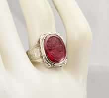 Load image into Gallery viewer, Antique 1920&#39;s Art Deco RARE LARGE 11ct Hand Carved Ruby Roman Cameo 14k Solid White Gold Men&#39;s Ring