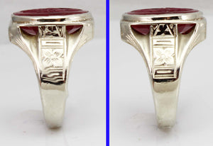 Antique 1920's Art Deco RARE LARGE 11ct Hand Carved Ruby Roman Cameo 14k Solid White Gold Men's Ring