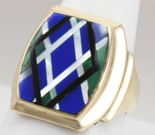 Load image into Gallery viewer, Antique 1920&#39;s Art Deco Natural Lapis Malachite Pearl &amp; Onyx Intarsia Inlay 10k Solid Gold Mens Ring