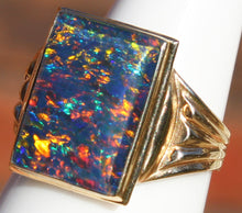 Load image into Gallery viewer, Antique 1920&#39;s Art Deco LARGE TRUE RAINBOW RARE Black Natural Opal 10k Solid Yellow Gold Men&#39;s Ring