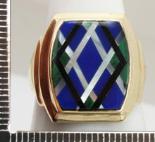 Load image into Gallery viewer, Antique 1920&#39;s Art Deco Natural Lapis Malachite Pearl &amp; Onyx Intarsia Inlay 10k Solid Gold Mens Ring